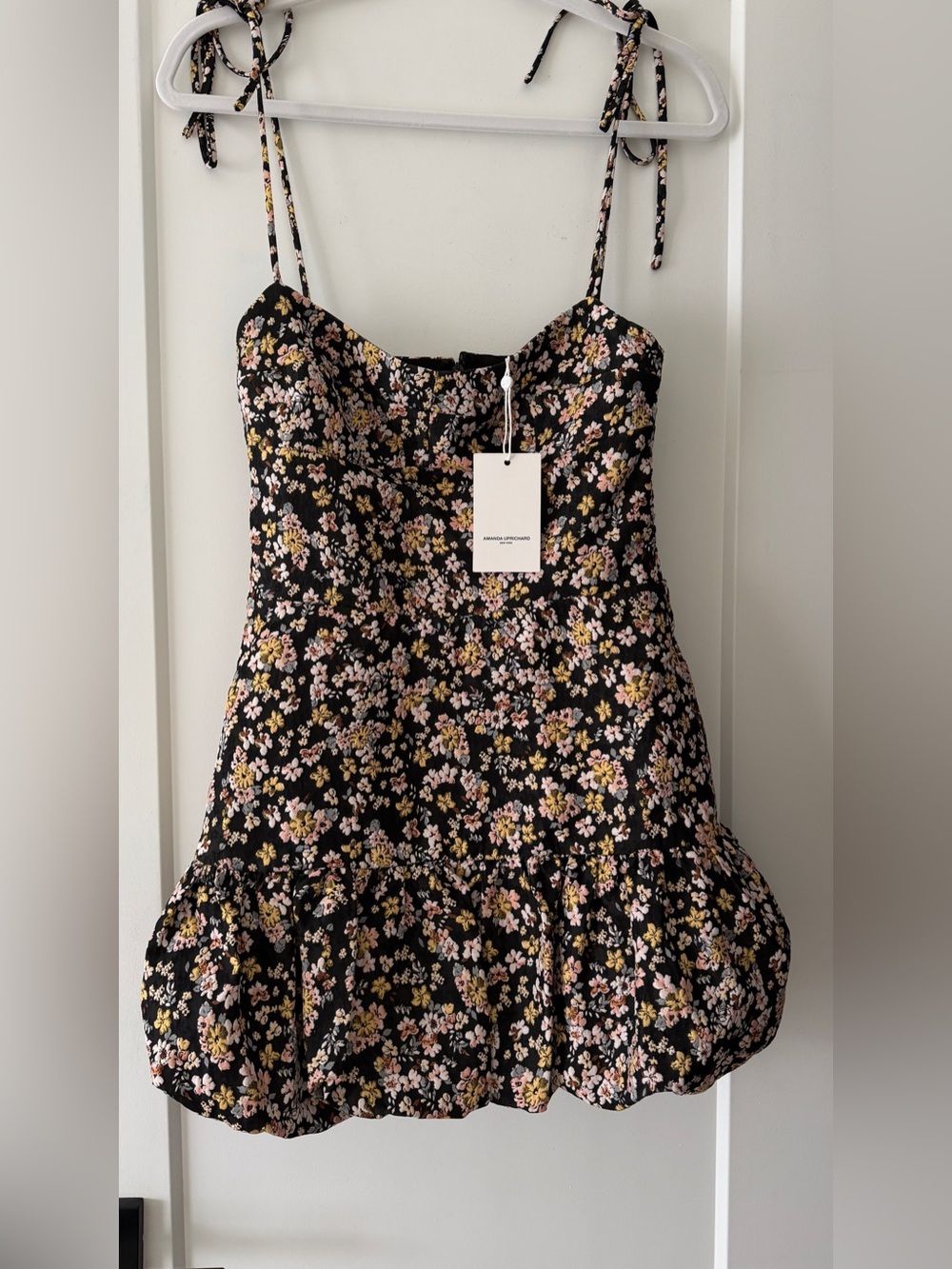 Amanda Uprichard Black Mini Dress with Pink & Yellow Floral Print